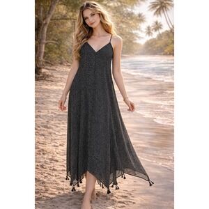 chinese dress ladies Lauren Conrad Navy/Blue Gingham with Tassel Tie Halter Maxi Dress- Siz –  The Saved Collection main image 1